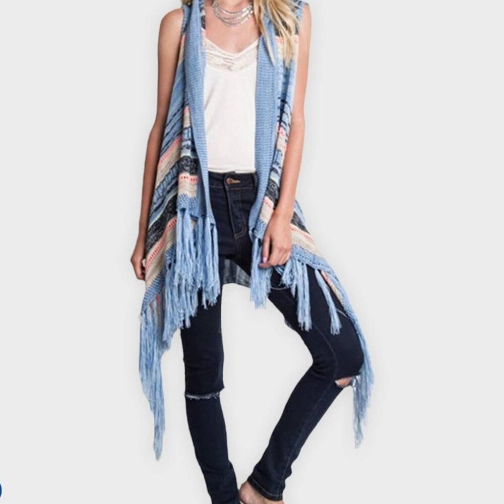 UMGEE multicolor stripe boho long open sweater vest cardigan WOMEN'S size M/L